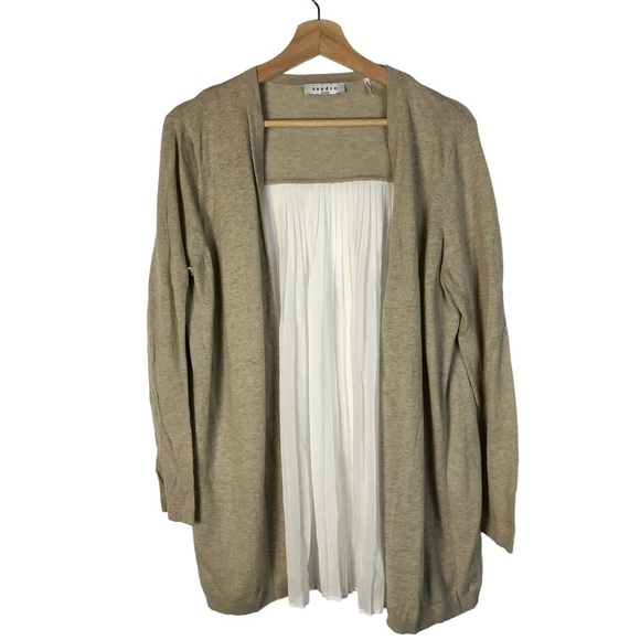 Sandro Paris Beige Knit White Pleated Back Cardigan Sweater 2/M - Picture 1 of 3